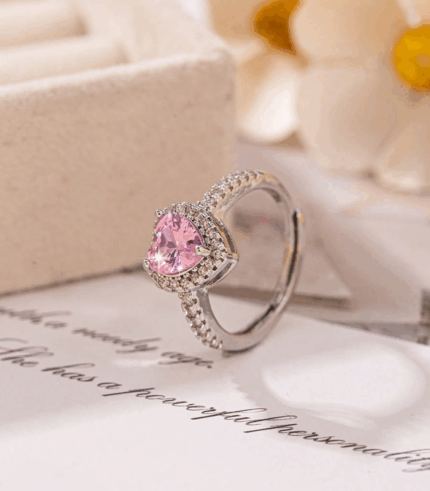 ayarlanabilir pembe kalp yüzük