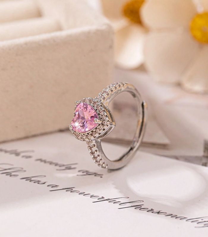 ayarlanabilir pembe kalp yüzük