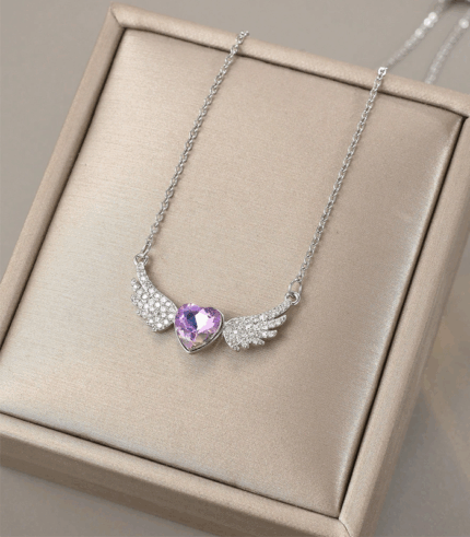 melek kanatlı kalp kolye gümüş kaplama