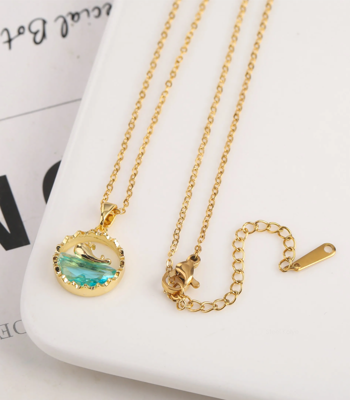 okyanus taşlı balina kolye altın kaplama