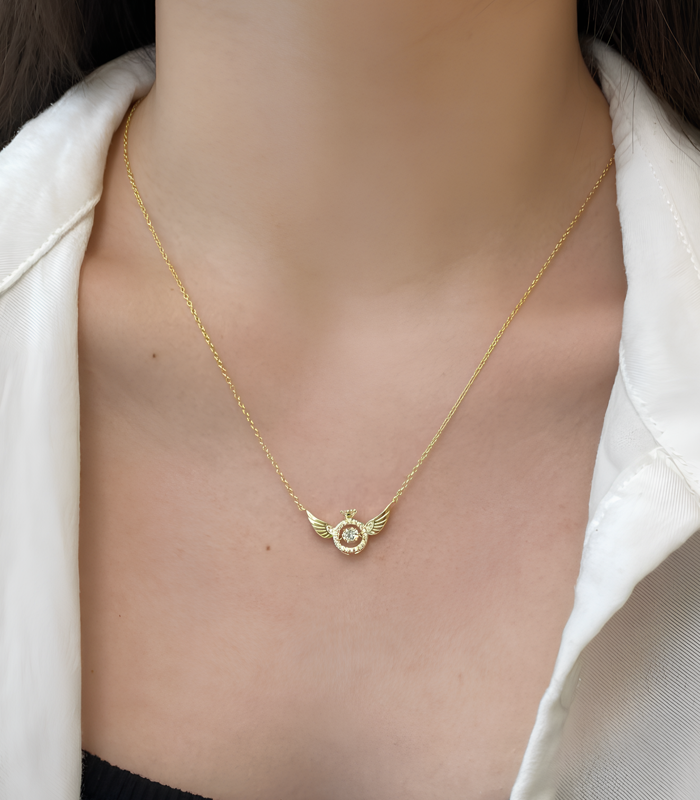 oynar taşlı melek kanatlı yüzük kolye