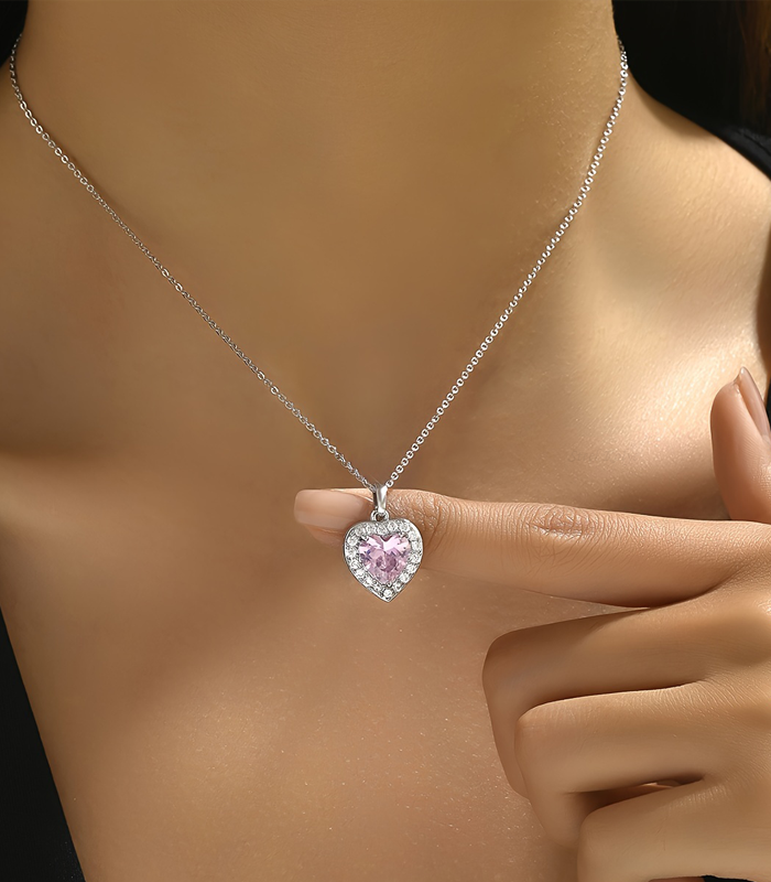pembe kalp taşlı kolye